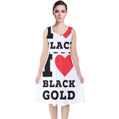 I Love Black Gold V-neck Midi Sleeveless Dress  by ilovewhateva