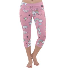 Cute-unicorn-seamless-pattern Capri Yoga Leggings by Salman4z