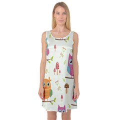 Forest-seamless-pattern-with-cute-owls Sleeveless Satin Nightdress by Salman4z