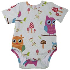 Forest-seamless-pattern-with-cute-owls Baby Short Sleeve Bodysuit by Salman4z