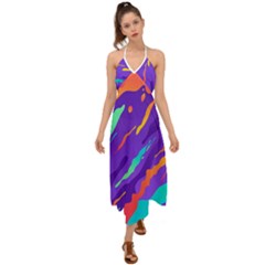Multicolored-abstract-background Halter Tie Back Dress  by Salman4z