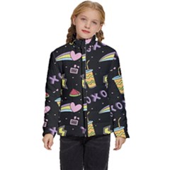 Cute-girl-things-seamless-background Kids  Puffer Bubble Jacket Coat