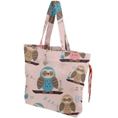 Seamless-pattern-owls-dream-cute-style-pajama-fabric Drawstring Tote Bag by Salman4z