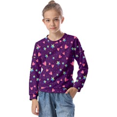 Colorful-stars-hearts-seamless-vector-pattern Kids  Long Sleeve Tee With Frill 