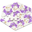 Purple-owl-pattern-background Wooden Puzzle Hexagon View3