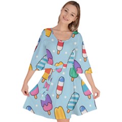 Cute-kawaii-ice-cream-seamless-pattern Velour Kimono Dress by Salman4z