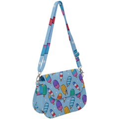 Cute-kawaii-ice-cream-seamless-pattern Saddle Handbag by Salman4z