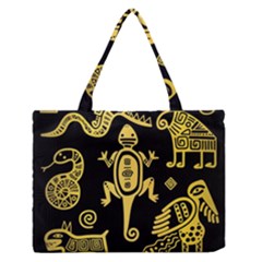 Mexican-culture-golden-tribal-icons Zipper Medium Tote Bag by Salman4z