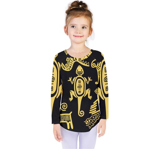Mexican-culture-golden-tribal-icons Kids  Long Sleeve Tee by Salman4z