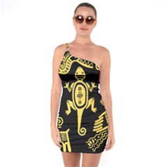 Mexican-culture-golden-tribal-icons One Shoulder Ring Trim Bodycon Dress by Salman4z