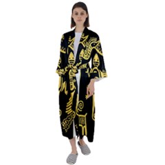 Mexican-culture-golden-tribal-icons Maxi Satin Kimono by Salman4z