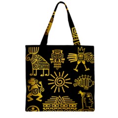 Maya-style-gold-linear-totem-icons Zipper Grocery Tote Bag by Salman4z