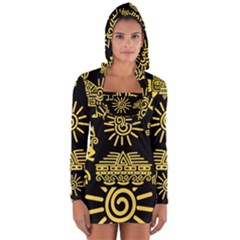 Maya-style-gold-linear-totem-icons Long Sleeve Hooded T-shirt