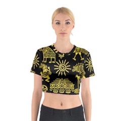 Maya-style-gold-linear-totem-icons Cotton Crop Top by Salman4z