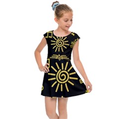 Maya-style-gold-linear-totem-icons Kids  Cap Sleeve Dress by Salman4z