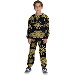 Maya-style-gold-linear-totem-icons Kids  Sweatshirt Set by Salman4z