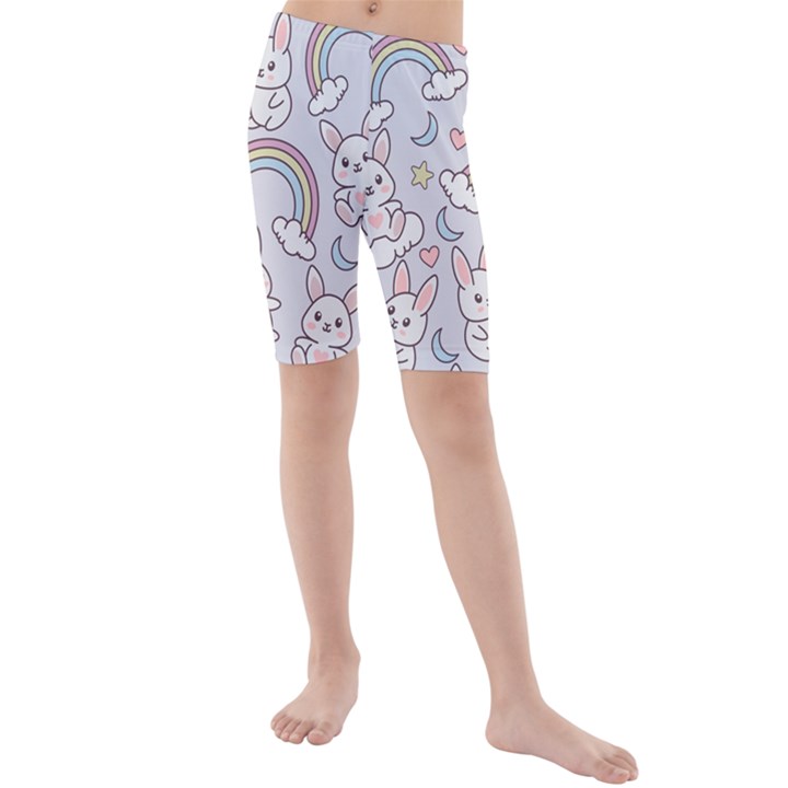 Seamless-pattern-with-cute-rabbit-character Kids  Mid Length Swim Shorts