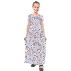 Seamless-pattern-with-cute-rabbit-character Kids  Short Sleeve Maxi Dress by Salman4z