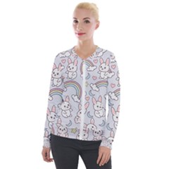 Seamless-pattern-with-cute-rabbit-character Velvet Zip Up Jacket by Salman4z