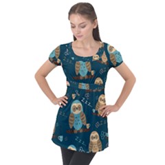 Seamless-pattern-owls-dreaming Puff Sleeve Tunic Top by Salman4z