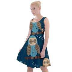 Seamless-pattern-owls-dreaming Knee Length Skater Dress