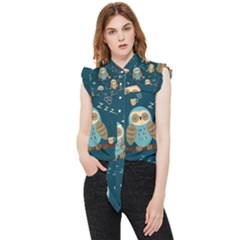Seamless-pattern-owls-dreaming Frill Detail Shirt by Salman4z