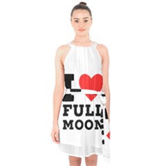 I Love Full Moon Halter Collar Waist Tie Chiffon Dress by ilovewhateva