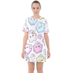 Cute-doodle-cartoon-seamless-pattern Sixties Short Sleeve Mini Dress by Salman4z