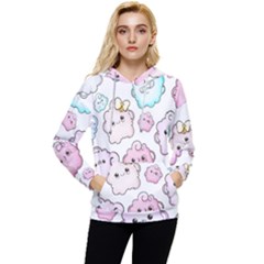 Cute-doodle-cartoon-seamless-pattern Women s Lightweight Drawstring Hoodie by Salman4z