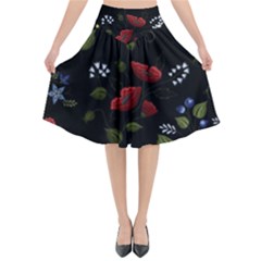 Floral-folk-fashion-ornamental-embroidery-pattern Flared Midi Skirt by Salman4z