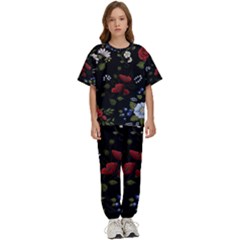 Floral-folk-fashion-ornamental-embroidery-pattern Kids  Tee And Pants Sports Set by Salman4z