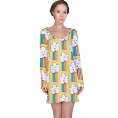 Smile-cloud-rainbow-pattern-yellow Long Sleeve Nightdress by Salman4z