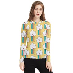 Smile-cloud-rainbow-pattern-yellow Women s Long Sleeve Rash Guard by Salman4z