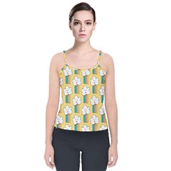 Smile-cloud-rainbow-pattern-yellow Velvet Spaghetti Strap Top by Salman4z