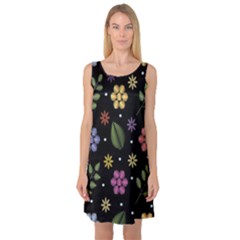 Embroidery-seamless-pattern-with-flowers Sleeveless Satin Nightdress by Salman4z