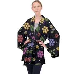 Embroidery-seamless-pattern-with-flowers Long Sleeve Velvet Kimono  by Salman4z
