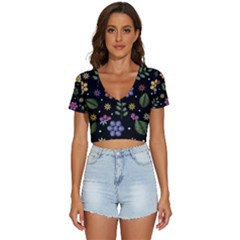 Embroidery-seamless-pattern-with-flowers V-neck Crop Top by Salman4z