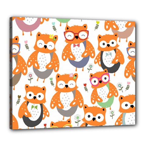 Cute-colorful-owl-cartoon-seamless-pattern Canvas 24  X 20  (stretched) by Salman4z