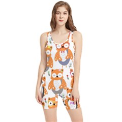 Cute-colorful-owl-cartoon-seamless-pattern Women s Wrestling Singlet by Salman4z