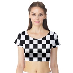 Chess-board-background-design Short Sleeve Crop Top by Salman4z