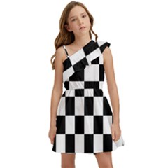 Chess-board-background-design Kids  One Shoulder Party Dress