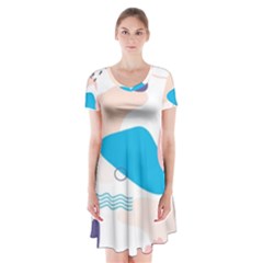 Hand-drawn-abstract-organic-shapes-background Short Sleeve V-neck Flare Dress by Salman4z