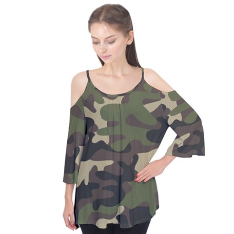 Texture-military-camouflage-repeats-seamless-army-green-hunting Flutter Sleeve Tee  by Salman4z