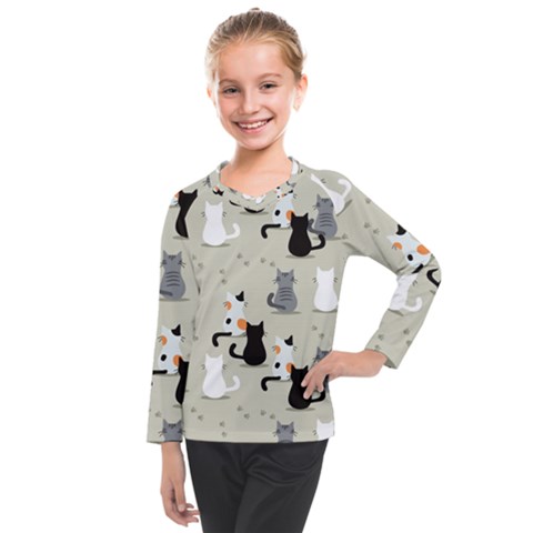 Cute-cat-seamless-pattern Kids  Long Mesh Tee by Salman4z