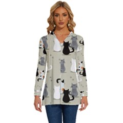 Cute-cat-seamless-pattern Long Sleeve Drawstring Hooded Top by Salman4z