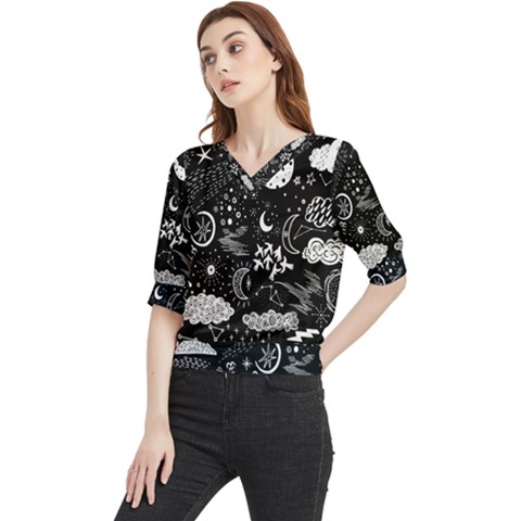 Vector-set-sketch-drawn-with-space Quarter Sleeve Blouse by Salman4z