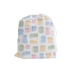 Cute-cat-colorful-cartoon-doodle-seamless-pattern Drawstring Pouch (large) by Salman4z