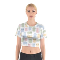 Cute-cat-colorful-cartoon-doodle-seamless-pattern Cotton Crop Top by Salman4z