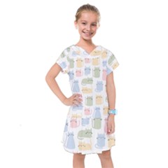 Cute-cat-colorful-cartoon-doodle-seamless-pattern Kids  Drop Waist Dress by Salman4z