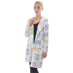 Cute-cat-colorful-cartoon-doodle-seamless-pattern Hooded Pocket Cardigan by Salman4z